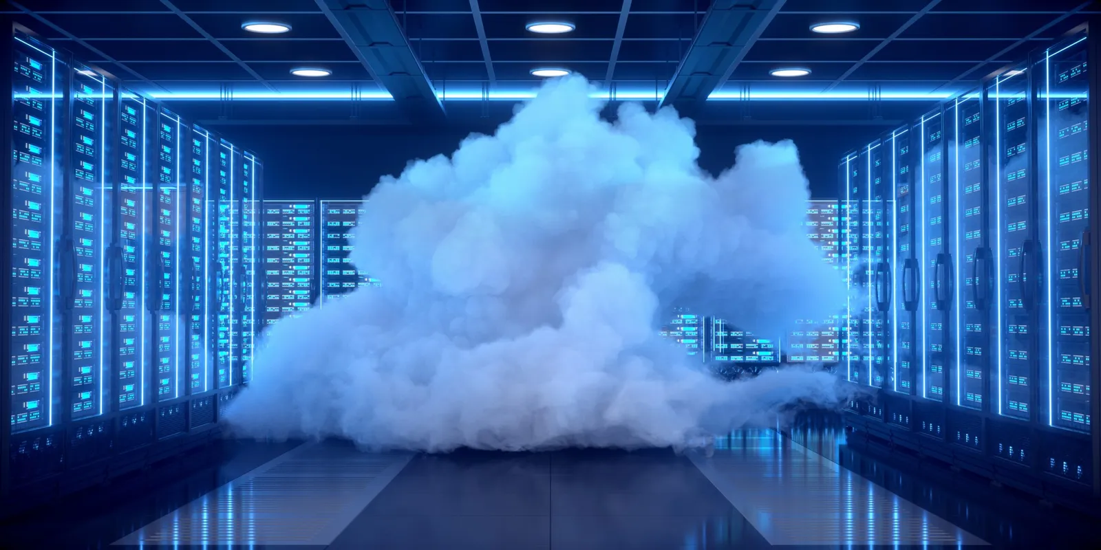 A cloud inside a modern data center aisle